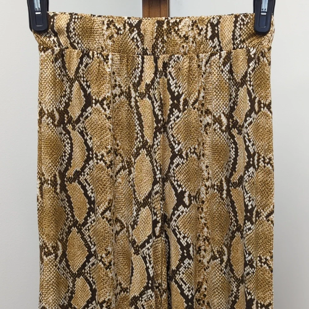 🌻 H&M Pull On Brown Snakeskin Print Elastic Waist Wide Leg Jersey Pants XS - Picture 3 of 7